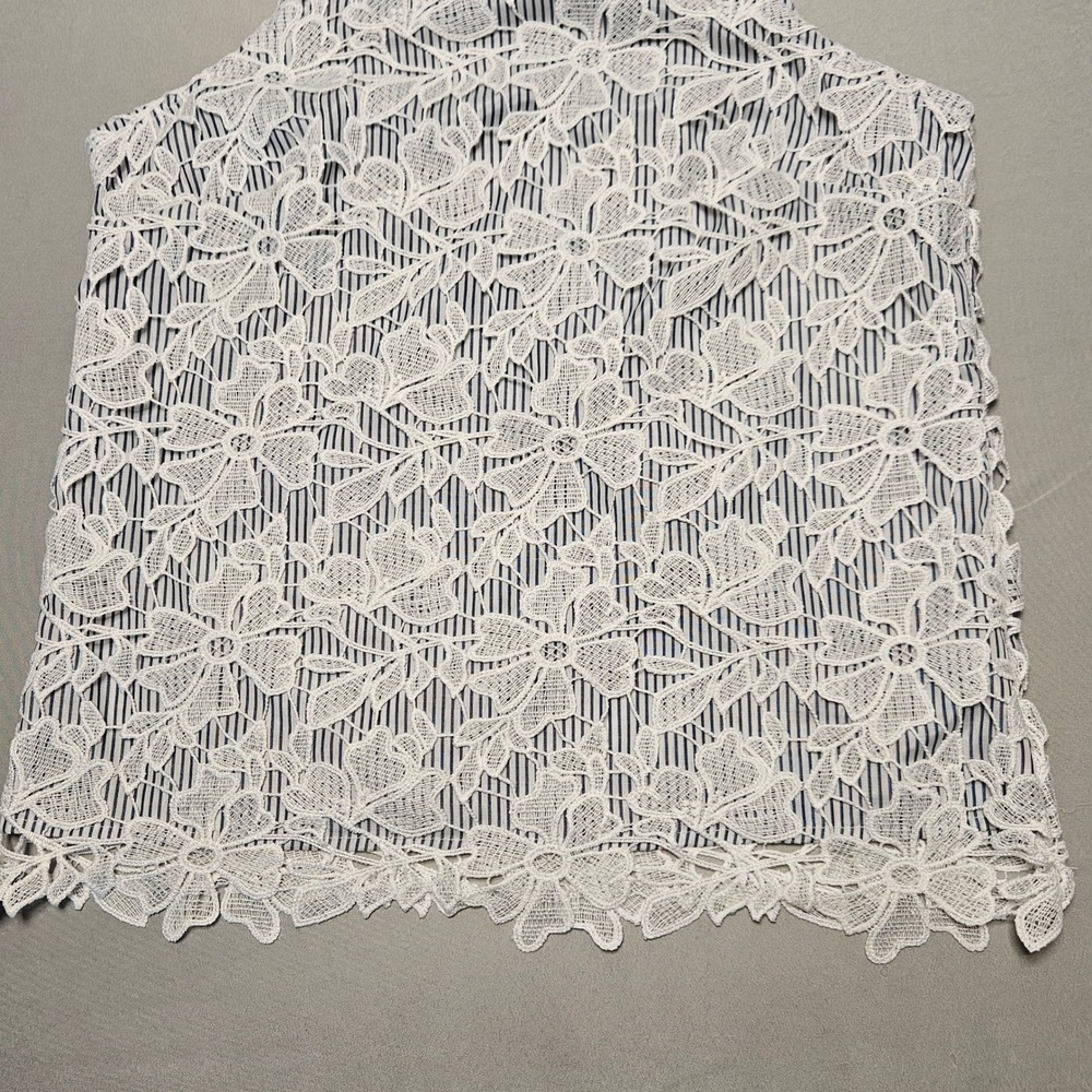 Adiva Halter Top Women XS Blue White Striped Floral Lace Overlay  Coquette Fairy